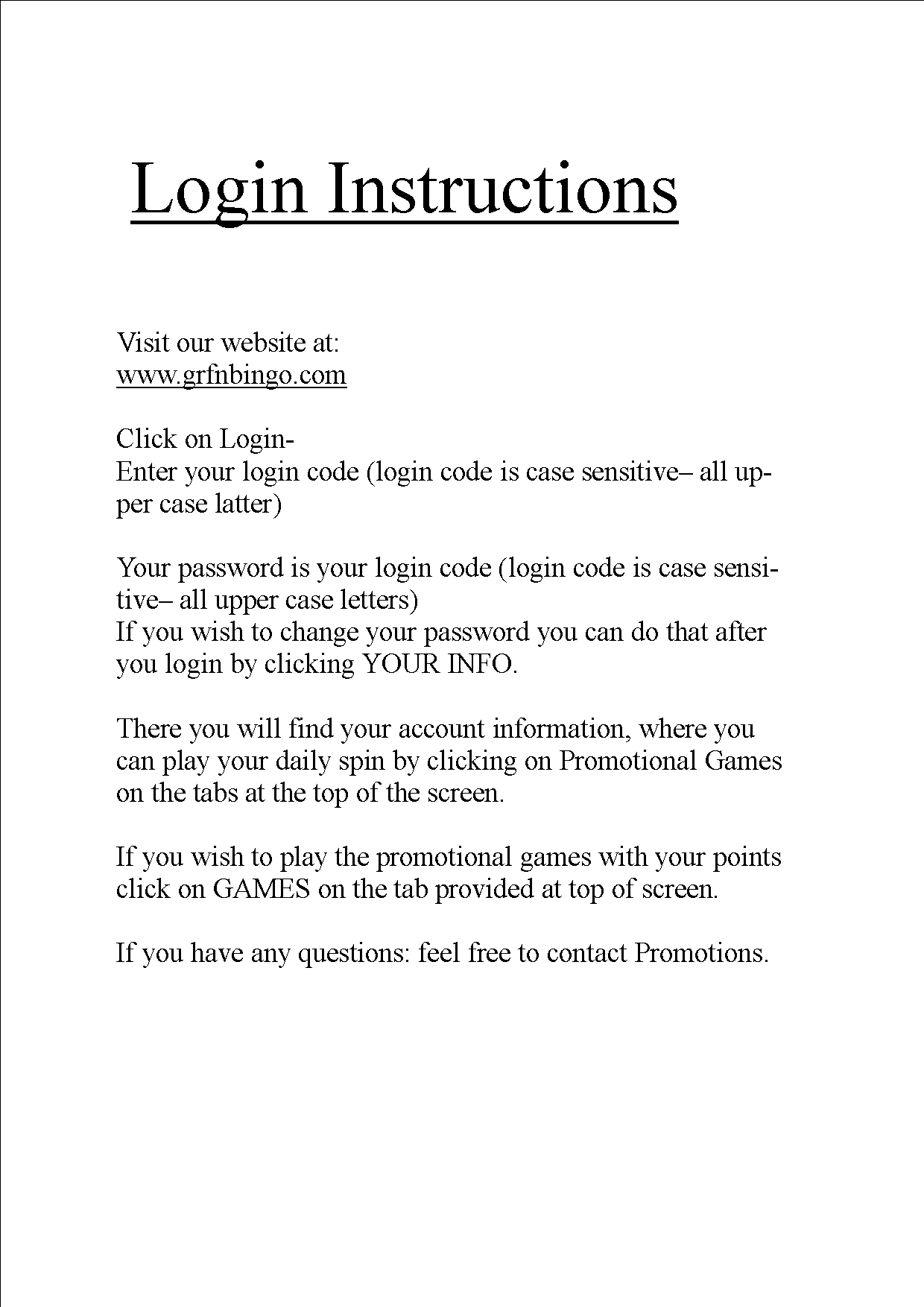 grfn bingo info concert report format
